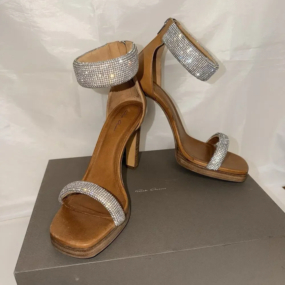 Rick Owens Hydra Sandal Honey Brown Diamond Crystal Platform Heel 41 US 10 1/2